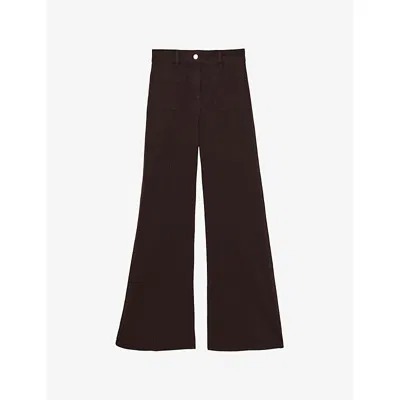 Reiss Womens Burgundy Sakura Patch-pocket Flared-leg Stretch-denim Jeans