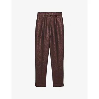 Reiss Womens Burgundy Sienna Metallic Tapered Cotton-blend Trousers