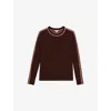 Reiss Womens Burgundy Tan Anne Crewneck Colour-block Wool And Cashmere-blend Jumper In Brown