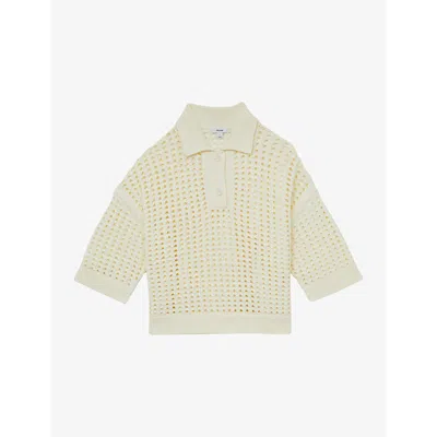 Reiss Womens Buttermilk Reika Collared Crochet Cotton Jumper