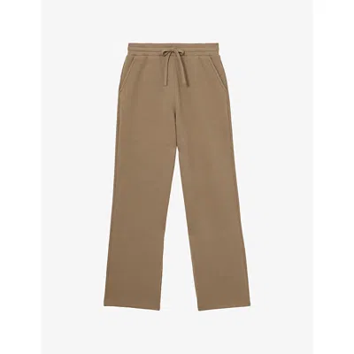 Reiss Womens Gaia Elasticated-waist Wide-leg Stretch Cotton-blend Jogging Bottoms Camel Xs