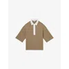 Reiss Womens Gaia Open-collar Relaxed-fit Stretch Cotton-blend Top Camel