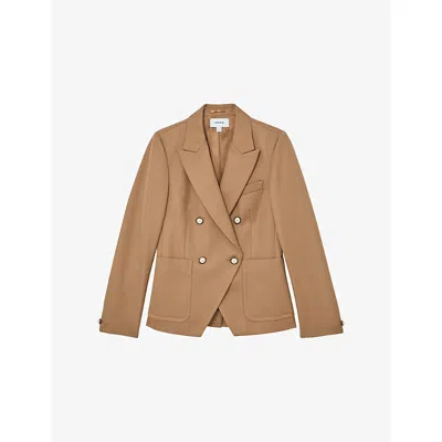 Reiss Womens Camel Gigi Double-breasted Wool-blend Blazer In Brown