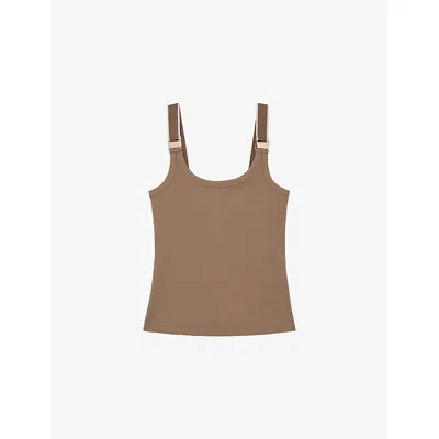 Reiss Womens Camel Ivory Vinnie Hardware-embellished Stretch-cotton Vest In Brown