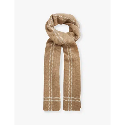 Reiss Womens Camel Liana Checked Wool And Cashmere Scarf In Camel