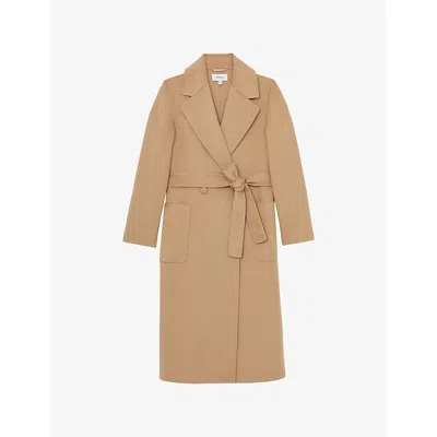 Reiss Womens Camel Lucia Double-breasted Wool-blend Coat In Brown