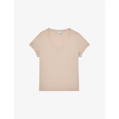 Reiss Womens Camel Luna V-neck Cotton-jersey T-shirt In Neutral