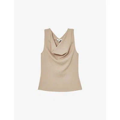 Reiss Womens Camel Lyra Cowl-neck Sleeveless Ribbed Stretch-cotton Vest