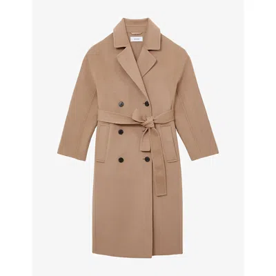 Reiss Womens Camel Marina Double-breasted Wool-blend Coat In Brown