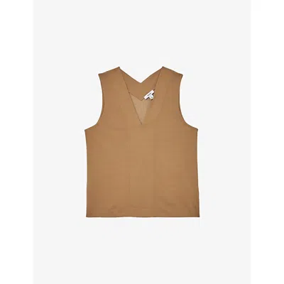 Reiss Womens Camel Mira V-neck Sleeveless Woven Top In Brown