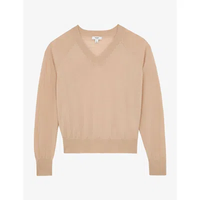 Reiss Womens Camel Paris V-neck Wool Jumper In Neutral