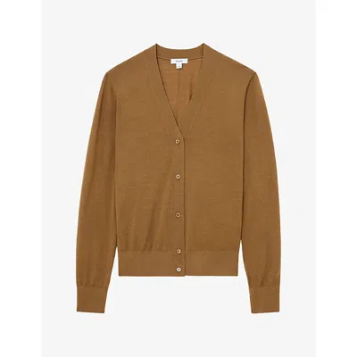 Reiss Womens Camel Simi V-neck Wool Cardigan Xs In Brown