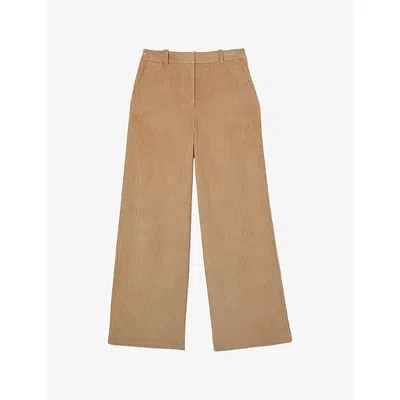 Reiss Womens Camel Stanton Flared-leg Cotton-cord Trousers In Brown