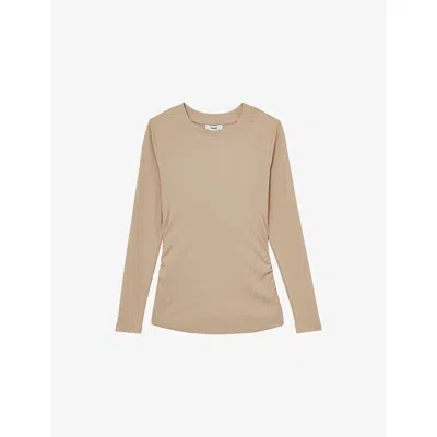 Reiss Womens Camel Tessa Ribbed Stretch-cotton T-shirt In Brown