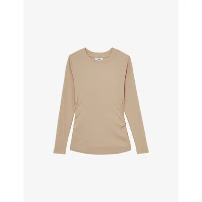 Reiss Womens Tessa Ruched Stretch-cotton Top Camel In Brown