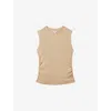 Reiss Womens Camel Trudy Ruched Stretch-cotton Top In Neutral