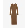 Reiss Womens Camel Zeta Asymmetric-neck Knitted Midi Dress In Brown