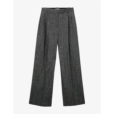 Reiss Womens Camila Wide-leg Wool And Silk Trousers Dark Grey In Gray
