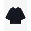Reiss Womens Navy Cassie Cropped Oversized Cotton T-shirt In Navy