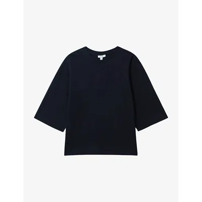 Reiss Womens Navy Cassie Cropped Oversized Cotton T-shirt