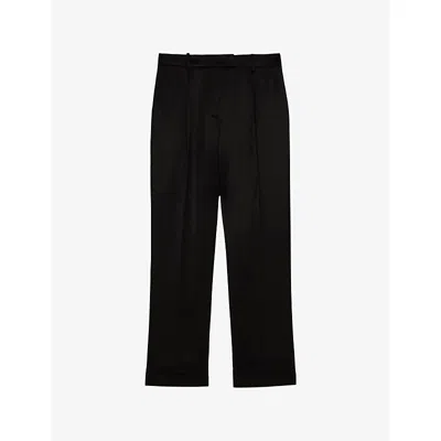 Reiss Womens Black Celia Tapered-fit Satin Trousers