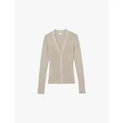 Reiss Womens Champagne Lula V-neck Knitted Top In Gray