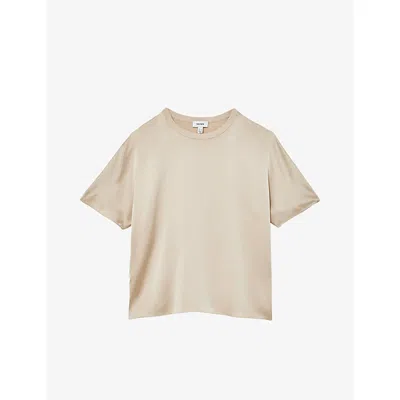 Reiss Womens Champagne Neutral Lena Short-sleeve Silk Top