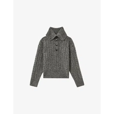 Reiss Womens  Etta Cropped Cable-knit Jumper In Charcoal