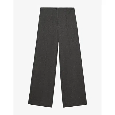 Reiss Womens Charcoal Grey Marl Layla Wide-leg Mid-rise Lyocell And Wool Trousers Xs In Yellow