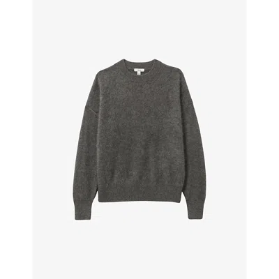 Reiss Womens Charcoal Misha Brushed Crewneck Cashmere Knitted Jumper In Charcoal