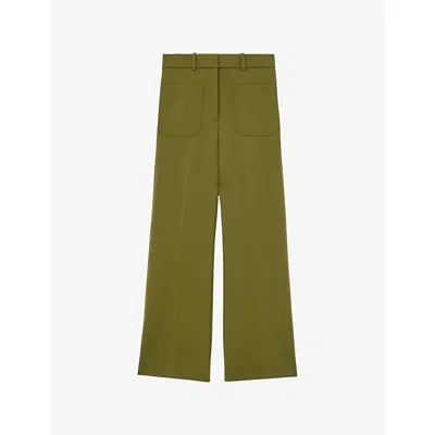 Reiss Womens Chartreuse Green Priya Flared-leg Polyester-blend Trousers