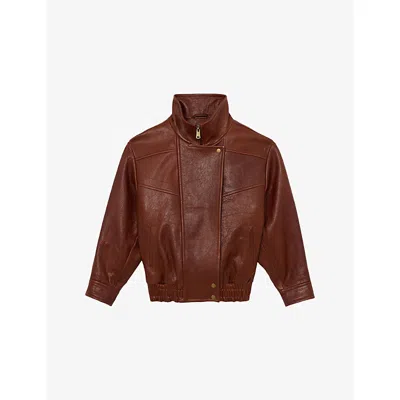 Reiss Womens Chestnut Brown Petra Oversized Leather Jacket