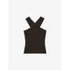 Reiss Womens Chocolate Alex Crossover-neck Stretch-knit Top Xs In Brown