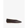 Reiss Chocolate Leather Rounded-point Toe Ballet Flats In Burgundy