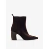 Reiss Chocolate Suede Block-heel Ankle Boots In Brown
