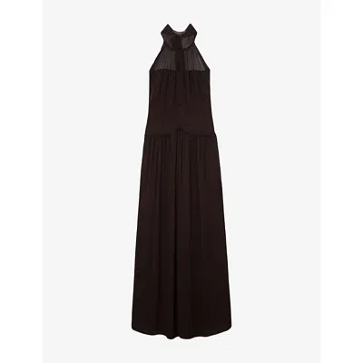 Reiss Womens Chocolate Atelier Luna Halterneck Chiffon Maxi Dress In Black