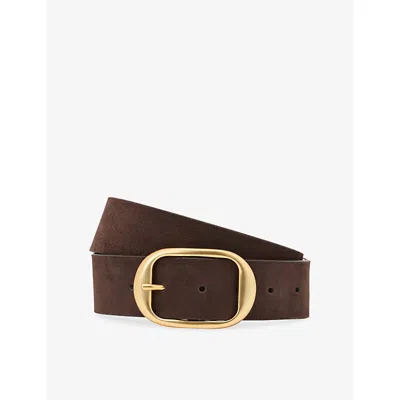 Reiss Womens Chocolate Athena Oval-buckle Suede Belt In Brown