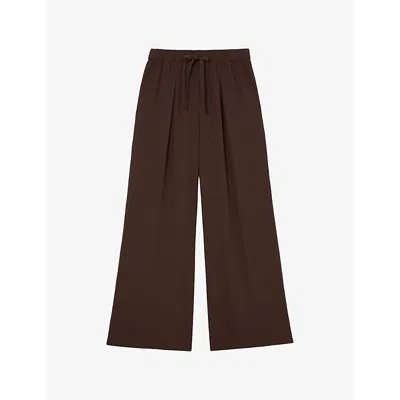 Reiss Womens Aimee Drawstring-waist Wide-leg Woven Trousers Chocolate Brown