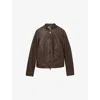 Reiss Womens Chocolate Brown Allie Slim-fit Leather Biker Jacket
