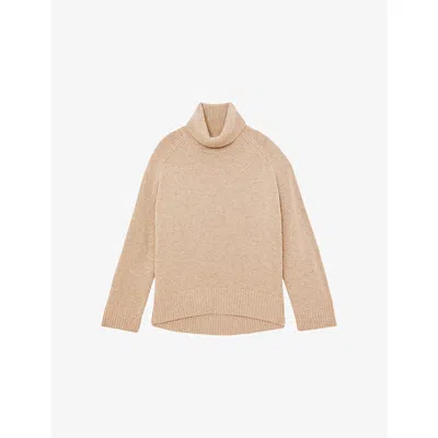 Reiss Womens Chocolate Brown Brooklyn Roll-neck Wool And Cashmere-blend Jumper