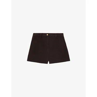 Reiss Womens Chocolate Brown Carmen Lyocell And Linen Shorts