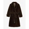Reiss Womens Chocolate Brown Cate Belted-waist Faux-fur Coat In Brown