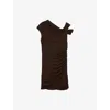 Reiss Womens Ceres Off-shoulder Ruched Stretch-jersey Mini Dress Chocolate Brown In Brown