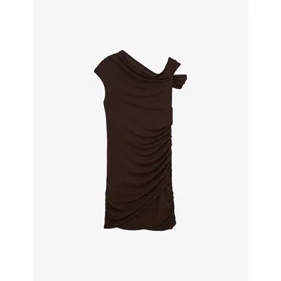 Reiss Womens Ceres Off-shoulder Ruched Stretch-jersey Mini Dress Chocolate Brown