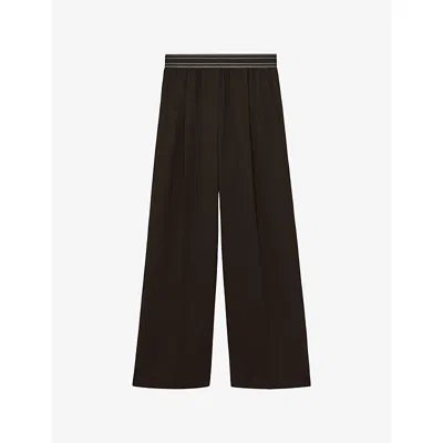 Reiss Womens Chocolate Brown Contrast-waist Wide-leg Stretch-woven Trousers