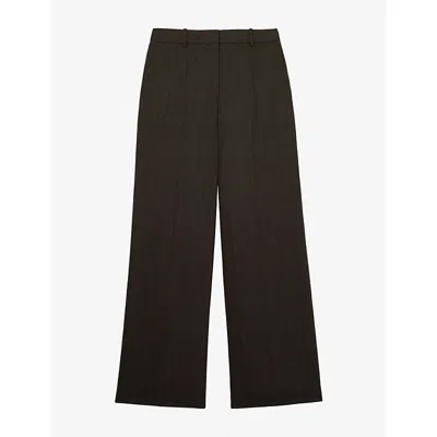 Reiss Womens Chocolate Brown Dawson Wide-leg High-rise Wool-blend Trousers