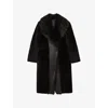 Reiss Womens Chocolate Brown Elia Notched-collar Leather And Shearling Coat In Black