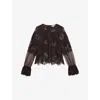 Reiss Womens Chocolate Brown Emilia Flared-cuff Lace Blouse In Black