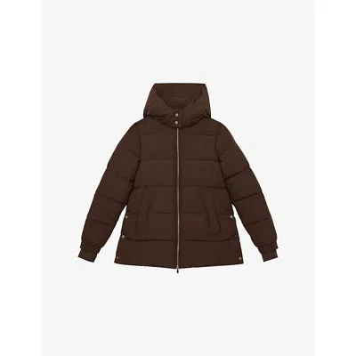 Reiss Womens Chocolate Brown Fee Short Hooded Puffer Coat