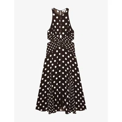 Reiss Womens Chocolate Brown Ivory Nayla Polka-dot Woven Maxi Dress